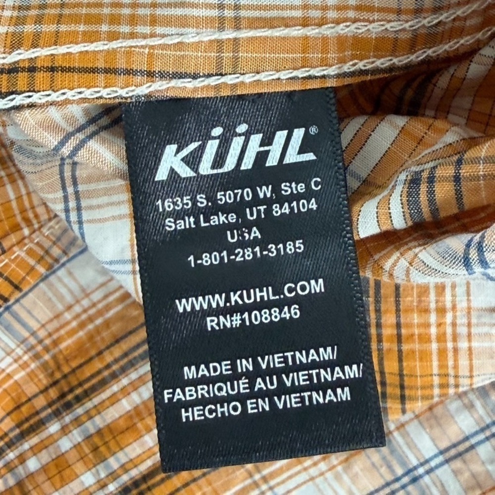 Kuhl Crinkle Linen Blend Hiking Shirt in Gold Plaid Men 2XL Short Sleeve NWOT - Picture 6 of 7